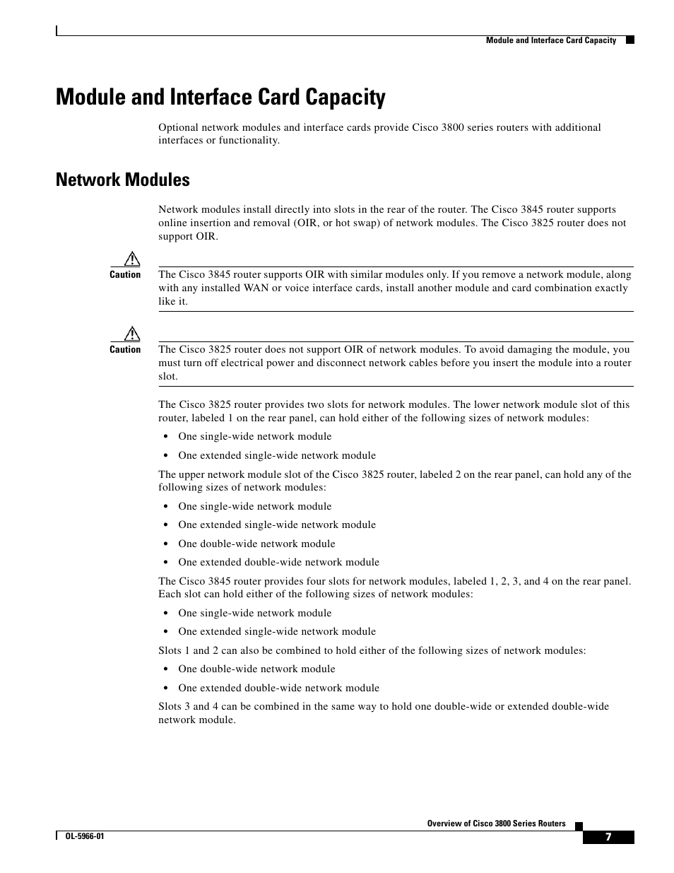Module and interface card capacity, Network modules | Cisco 3800 Series User Manual | Page 21 / 138