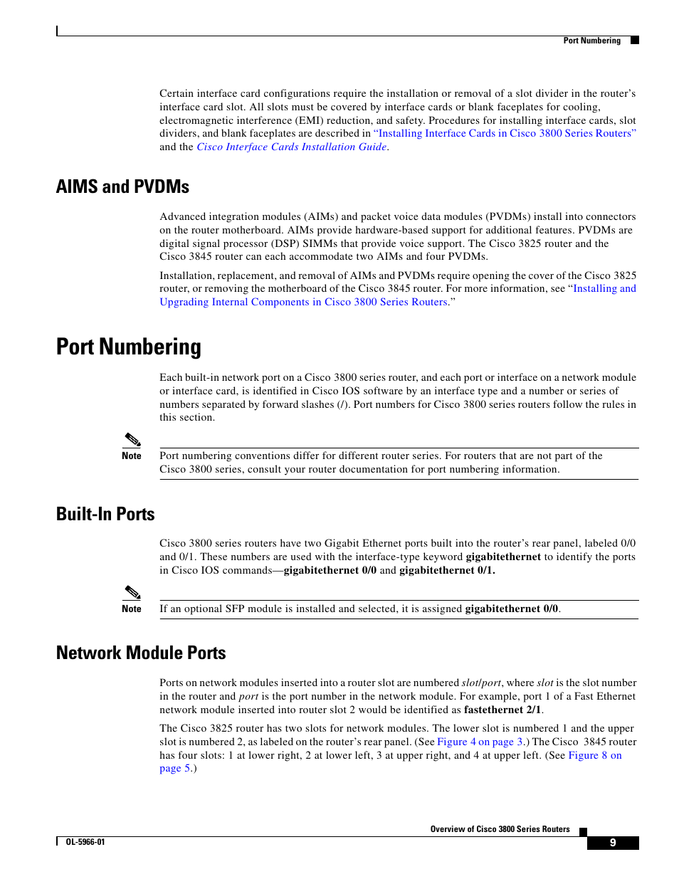 Aims and pvdms, Port numbering, Built-in ports | Network module ports | Cisco 3800 Series User Manual | Page 23 / 138
