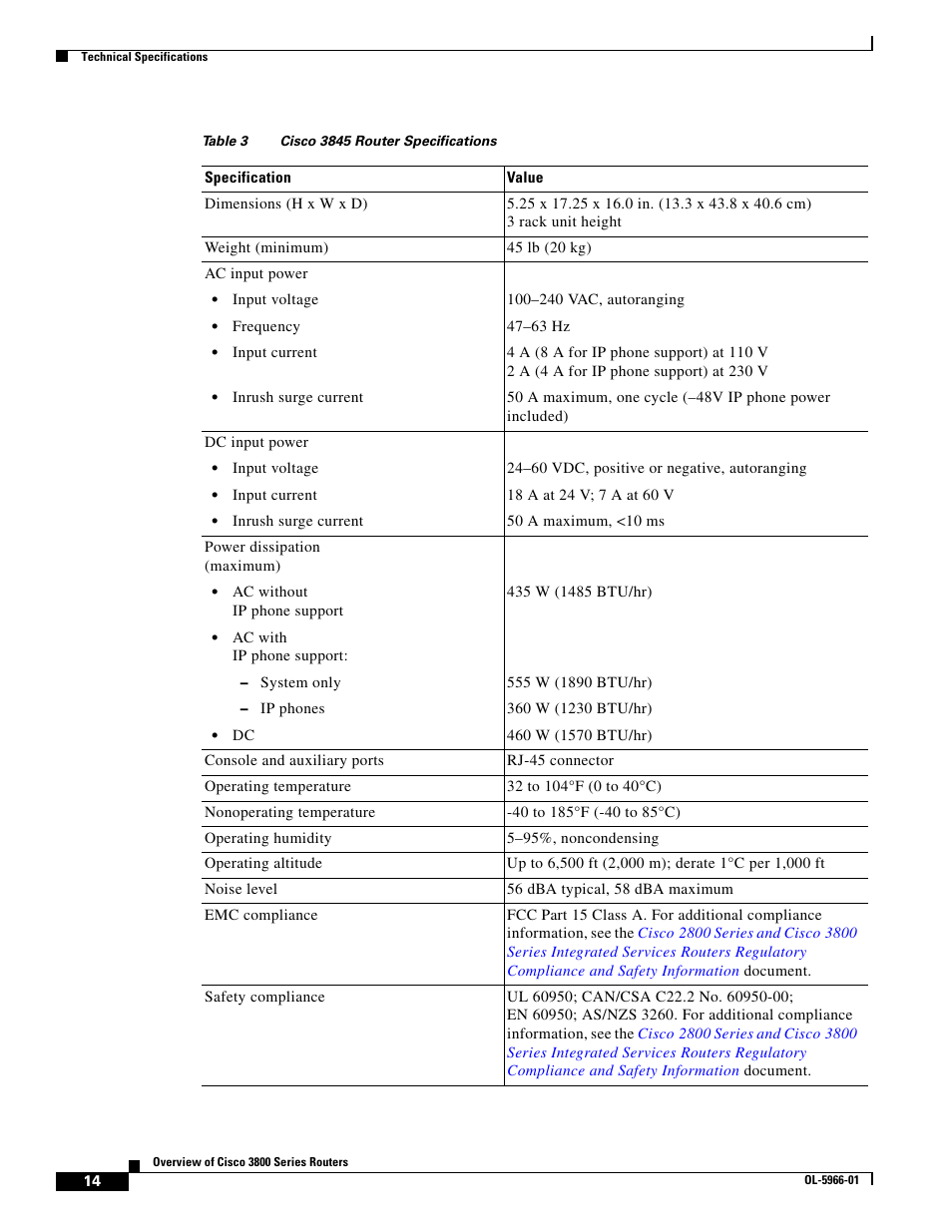 Table 3 | Cisco 3800 Series User Manual | Page 28 / 138