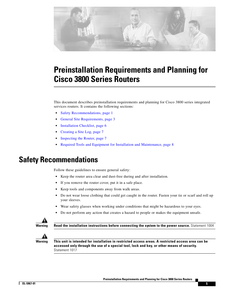 Safety recommendations | Cisco 3800 Series User Manual | Page 31 / 138