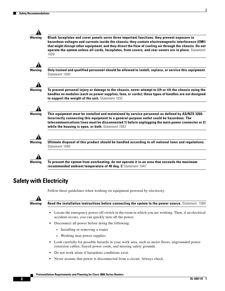 Safety with electricity | Cisco 3800 Series User Manual | Page 32 / 138
