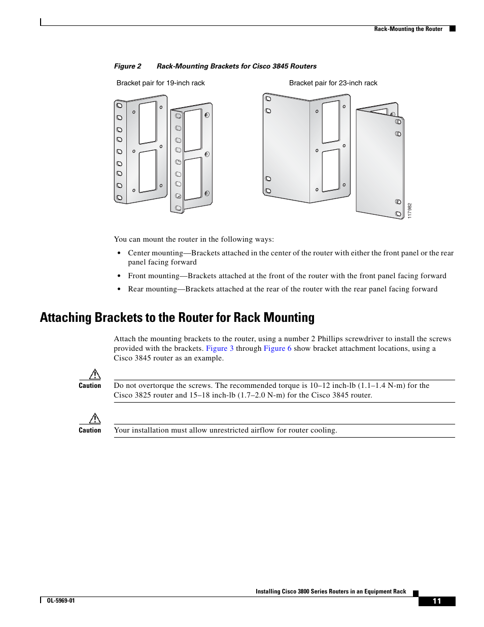 Attaching brackets to the router for rack mounting | Cisco 3800 Series User Manual | Page 41 / 138