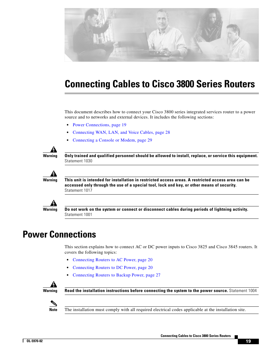 Connecting cables to cisco3800 series routers, Power connections, Connecting cables to cisco 3800 series routers | Cisco 3800 Series User Manual | Page 49 / 138