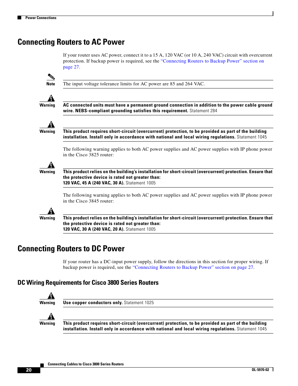 Connecting routers to ac power, Connecting routers to dc power | Cisco 3800 Series User Manual | Page 50 / 138