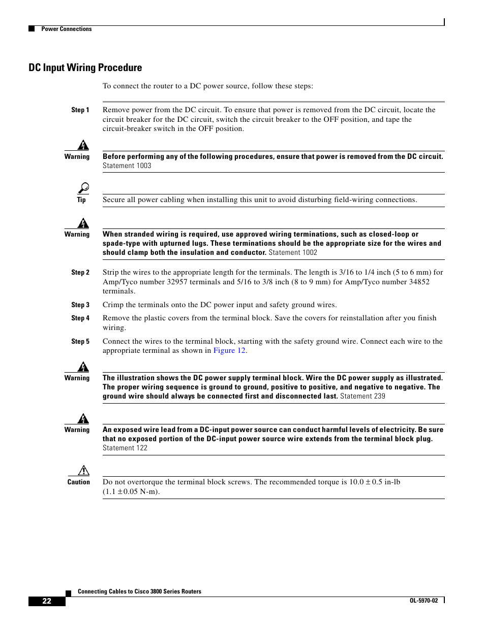 Dc input wiring procedure | Cisco 3800 Series User Manual | Page 52 / 138