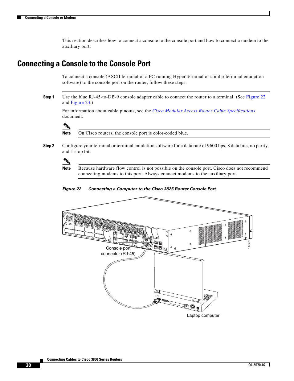 Connecting a console to the console port | Cisco 3800 Series User Manual | Page 60 / 138