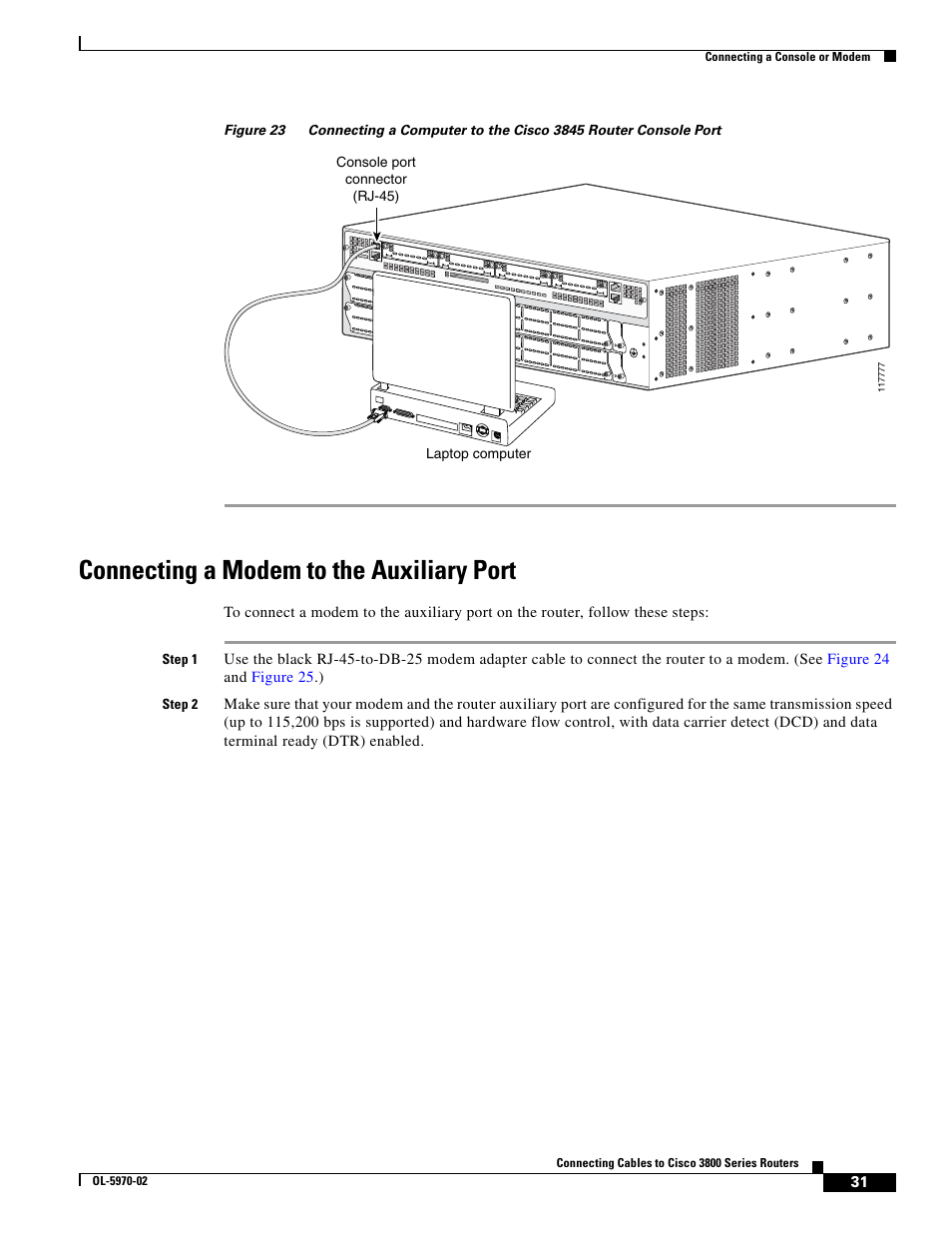 Connecting a modem to the auxiliary port, Figure 23 | Cisco 3800 Series User Manual | Page 61 / 138