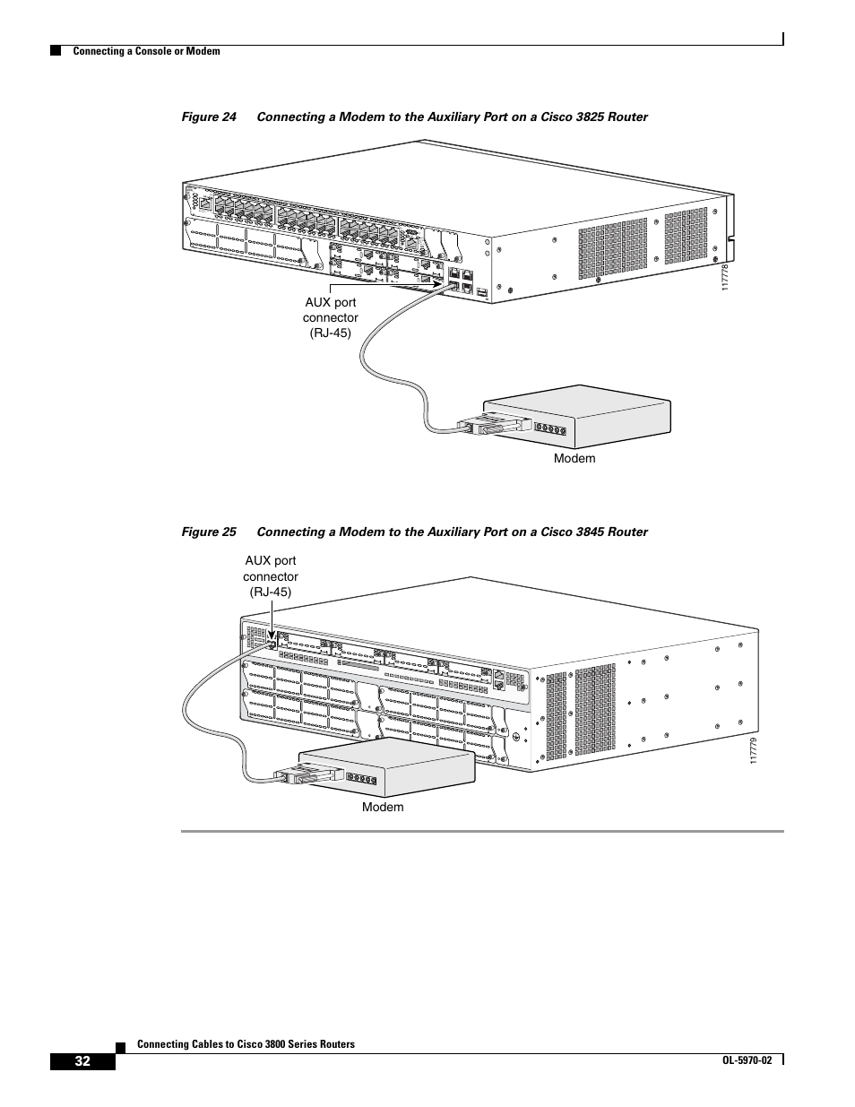 23x 5x, Modem aux port connector (rj-45) | Cisco 3800 Series User Manual | Page 62 / 138