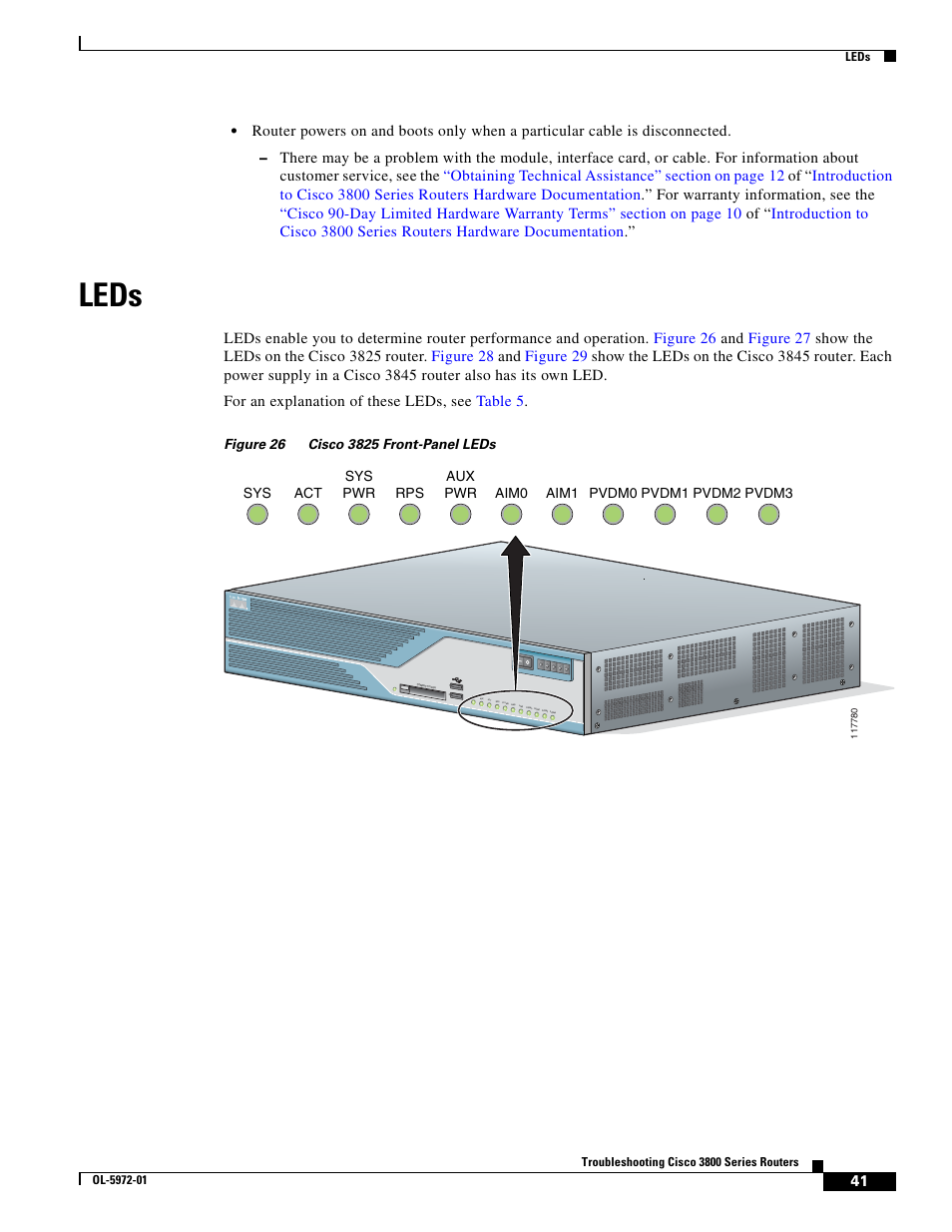 Leds | Cisco 3800 Series User Manual | Page 71 / 138