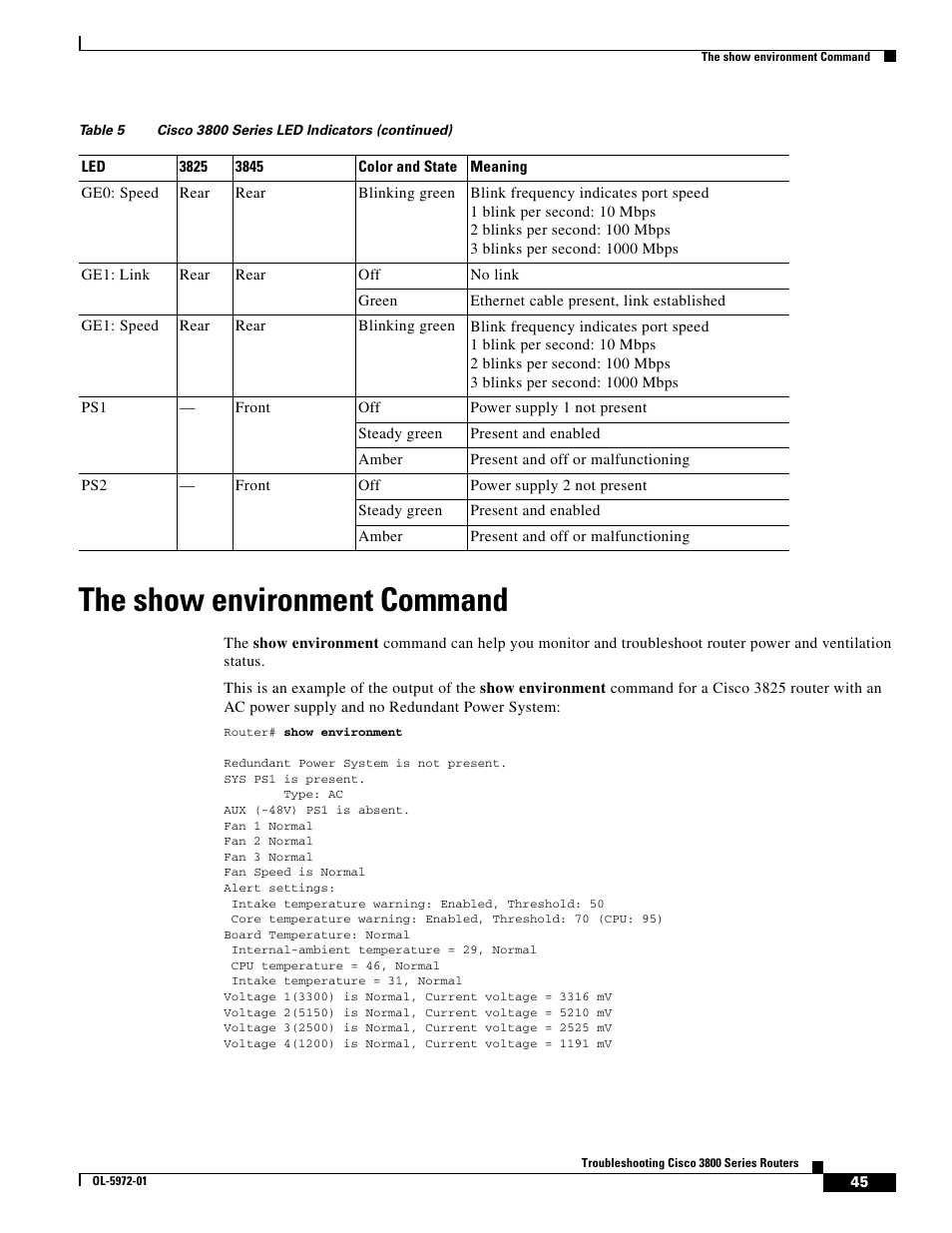 The show environment command | Cisco 3800 Series User Manual | Page 75 / 138