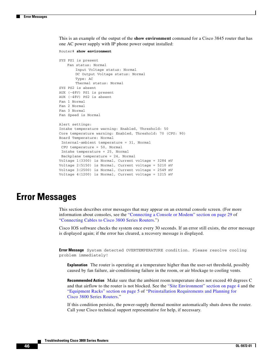 Error messages | Cisco 3800 Series User Manual | Page 76 / 138