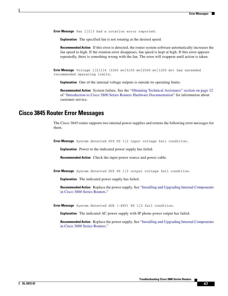 Cisco3845 router error messages, Cisco 3845 router error messages | Cisco 3800 Series User Manual | Page 77 / 138