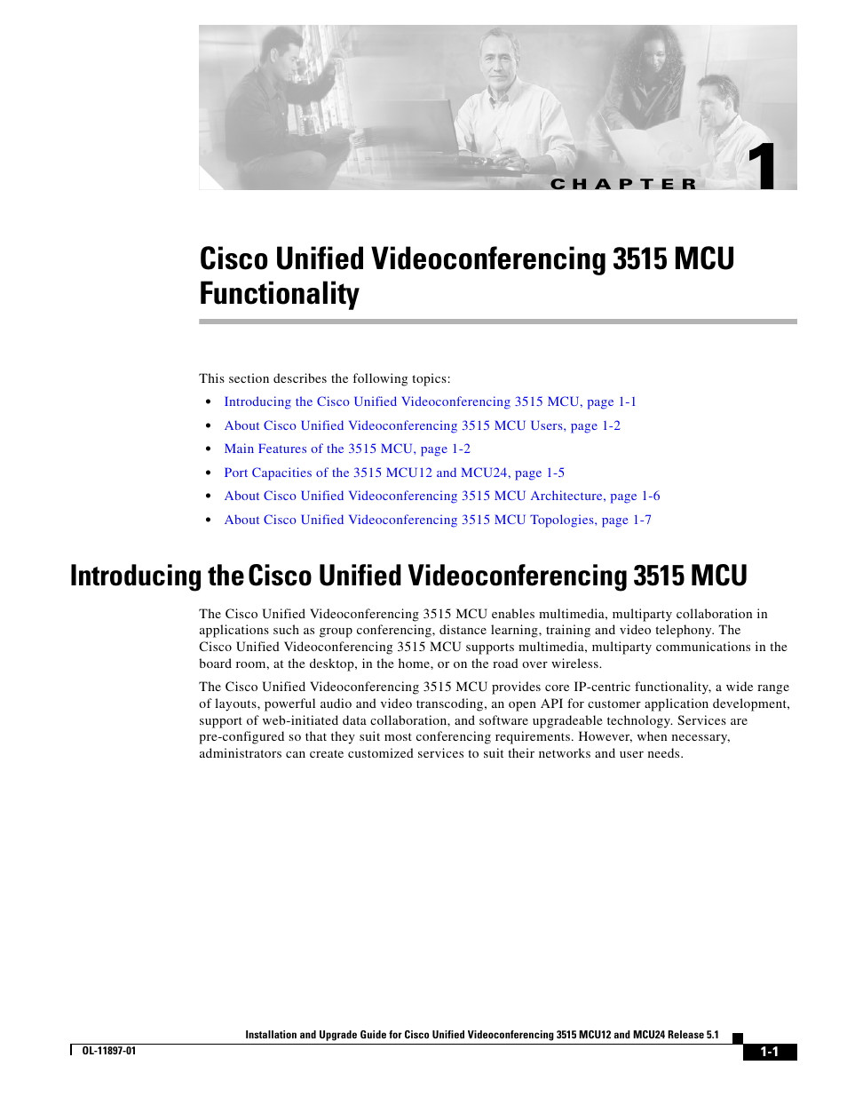 C h a p t e r, Introducing the, Cisco unified videoconferencing 3515 mcu | Cisco 3515 MCU12 User Manual | Page 15 / 54