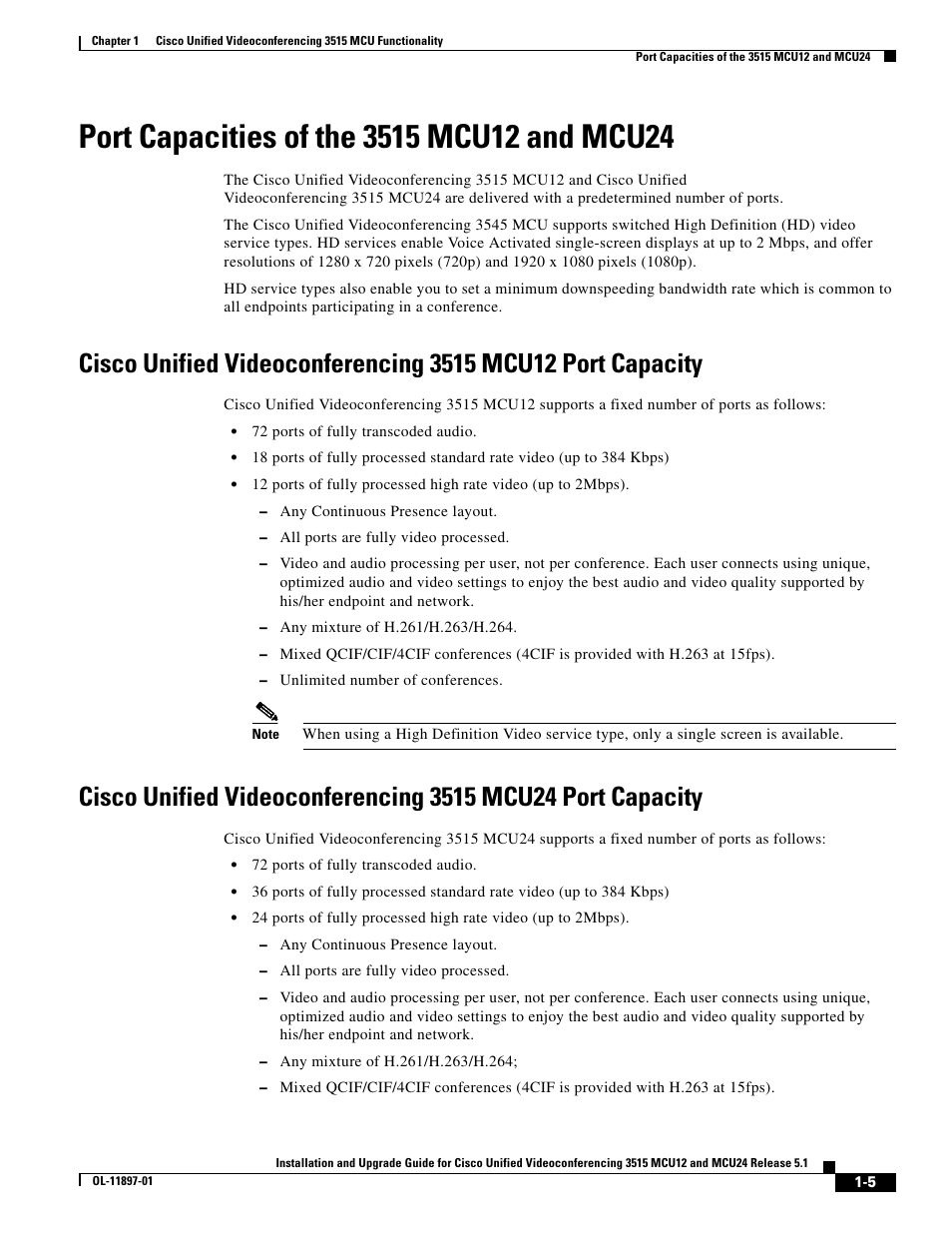 Port capacities of the 3515 mcu12 and mcu24 | Cisco 3515 MCU12 User Manual | Page 19 / 54