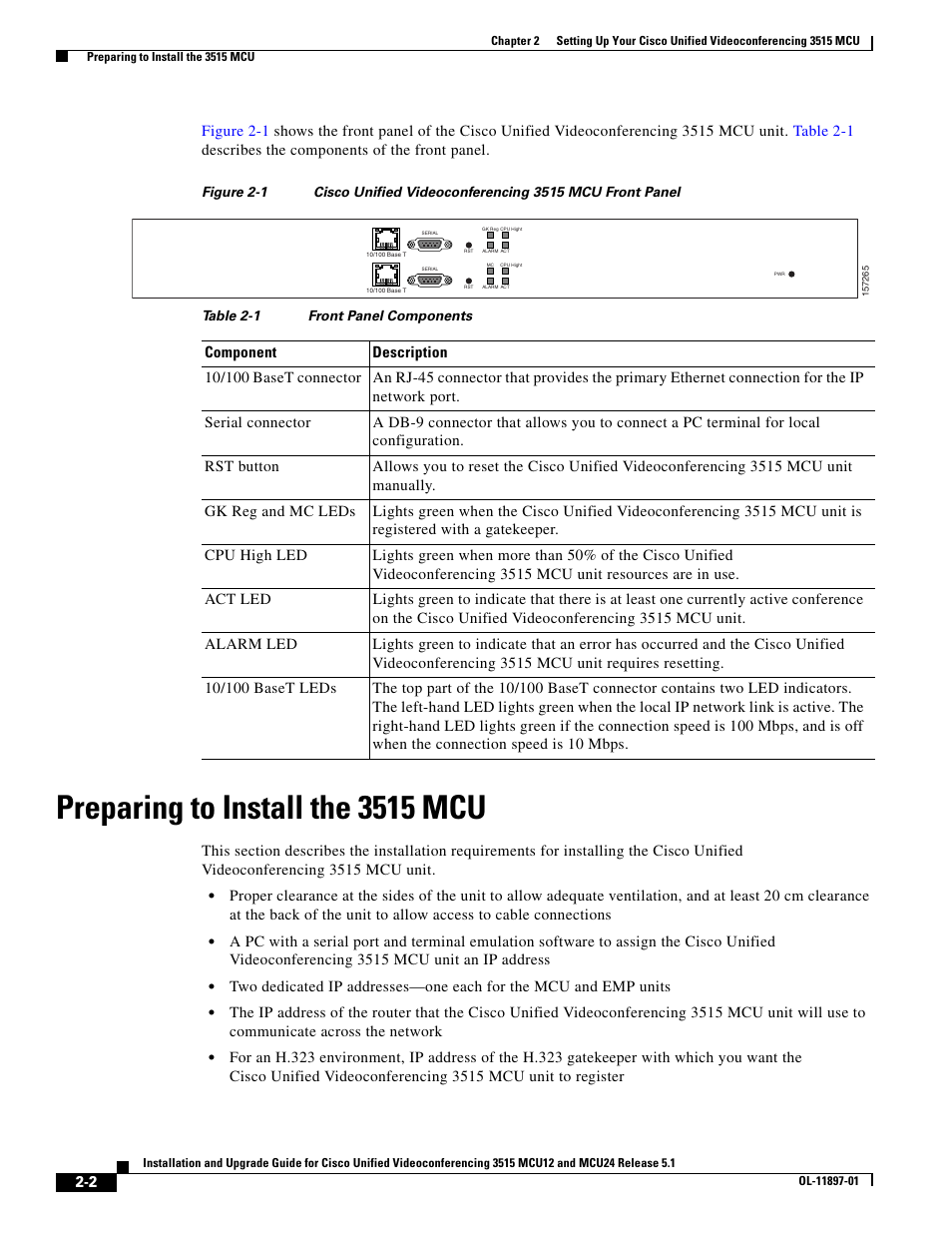 Preparing to install the 3515 mcu | Cisco 3515 MCU12 User Manual | Page 24 / 54