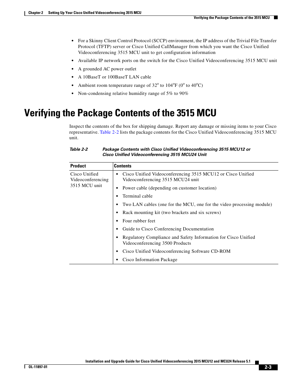 Verifying the package contents of the 3515 mcu | Cisco 3515 MCU12 User Manual | Page 25 / 54