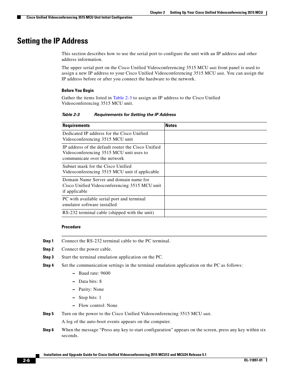 Setting the ip address | Cisco 3515 MCU12 User Manual | Page 28 / 54