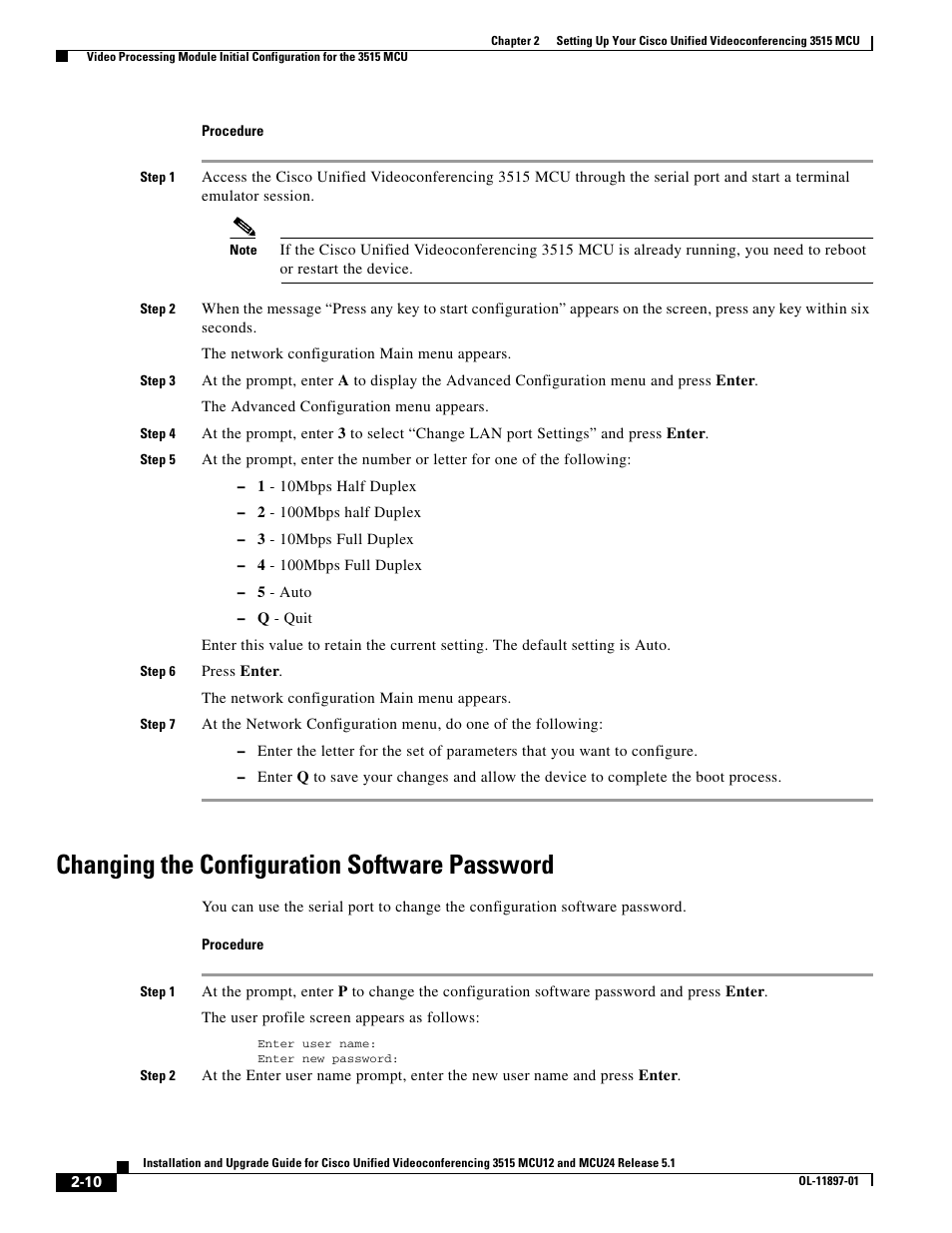 Changing the configuration software password | Cisco 3515 MCU12 User Manual | Page 32 / 54