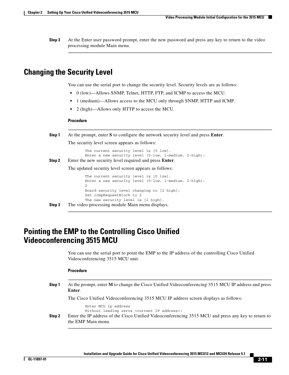 Changing the security level | Cisco 3515 MCU12 User Manual | Page 33 / 54