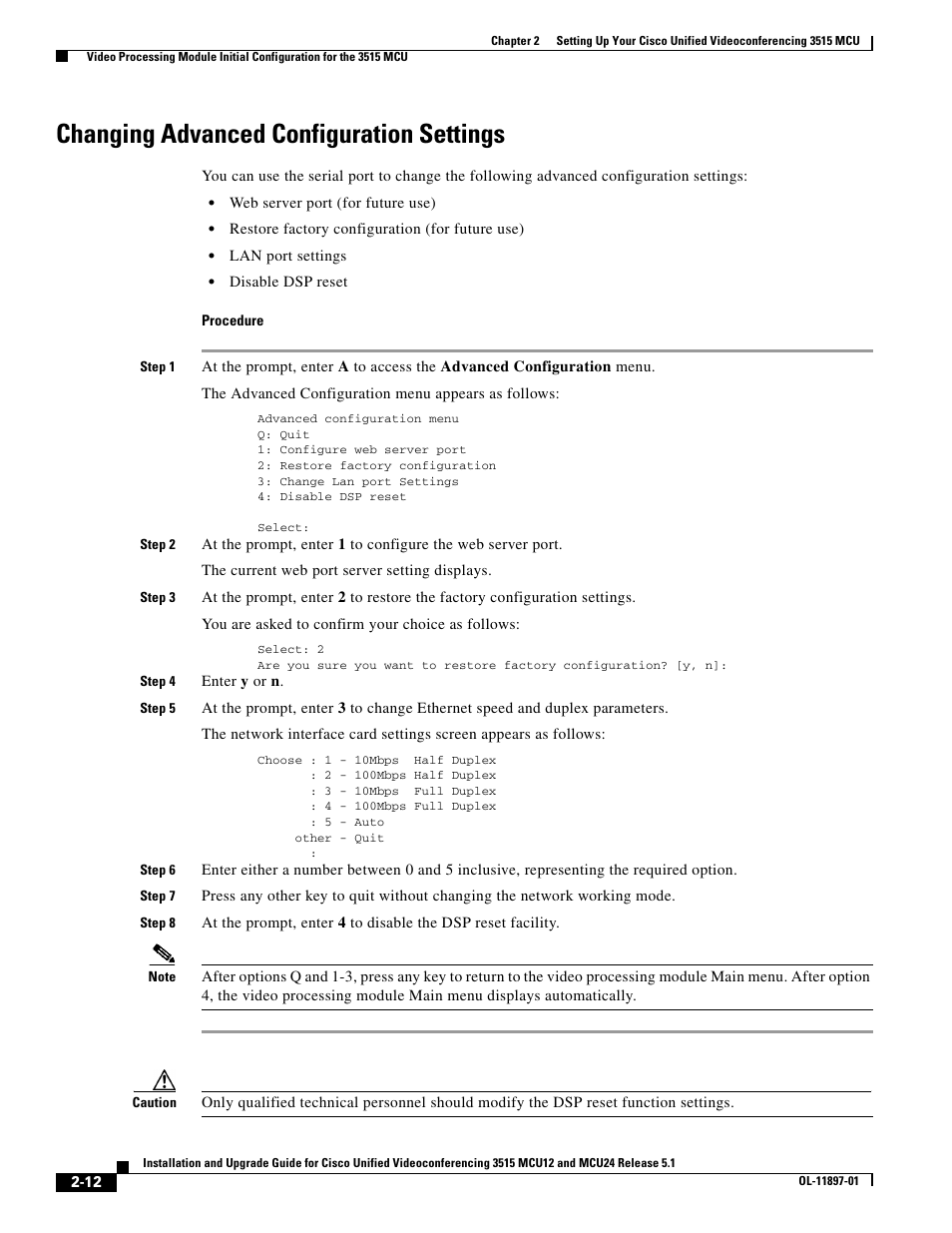 Changing advanced configuration settings | Cisco 3515 MCU12 User Manual | Page 34 / 54