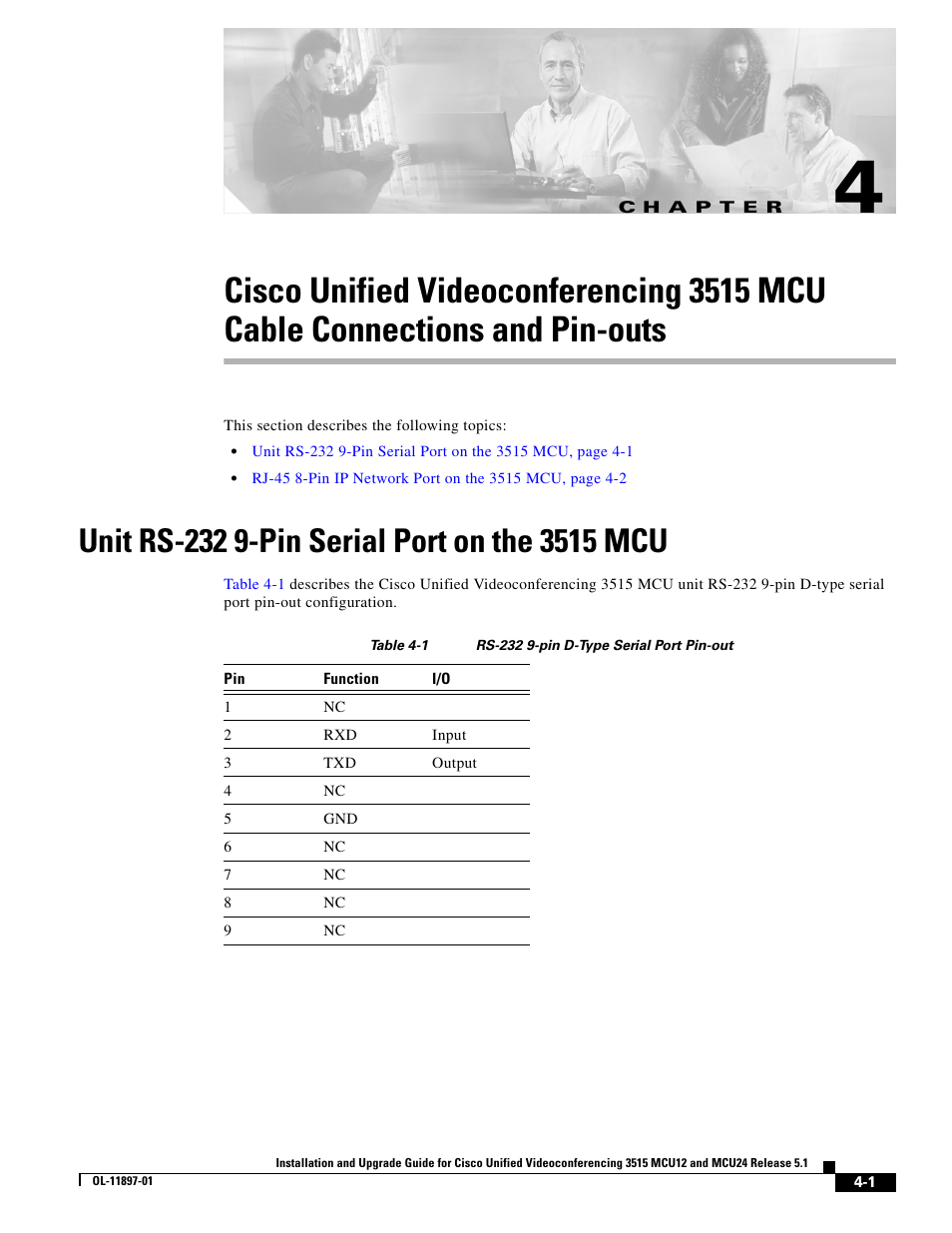 Unit rs-232 9-pin serial port on the 3515 mcu, C h a p t e r | Cisco 3515 MCU12 User Manual | Page 41 / 54