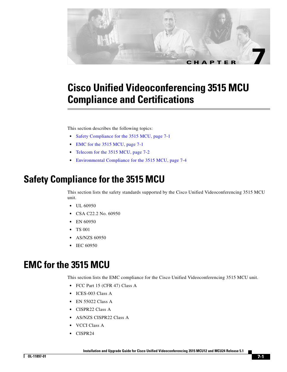 Safety compliance for the 3515 mcu, Emc for the 3515 mcu, C h a p t e r | Cisco 3515 MCU12 User Manual | Page 47 / 54