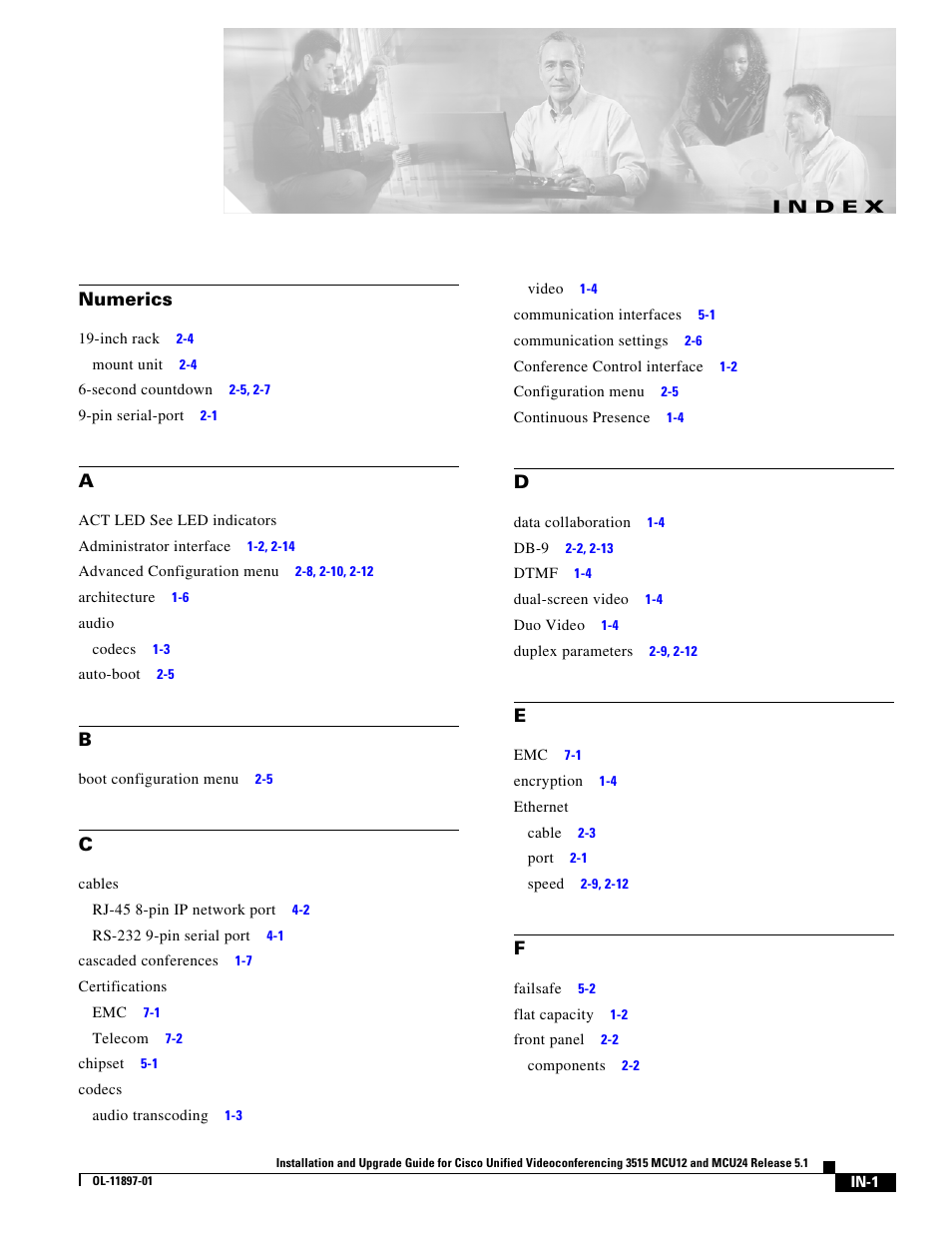 Index, N d e x | Cisco 3515 MCU12 User Manual | Page 51 / 54