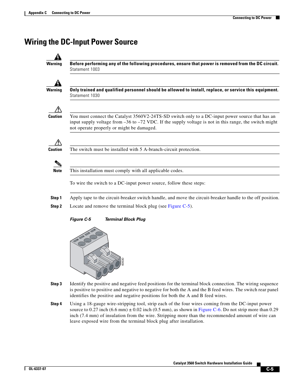Wiring the dc-input power source | Cisco 3560 User Manual | Page 105 / 120