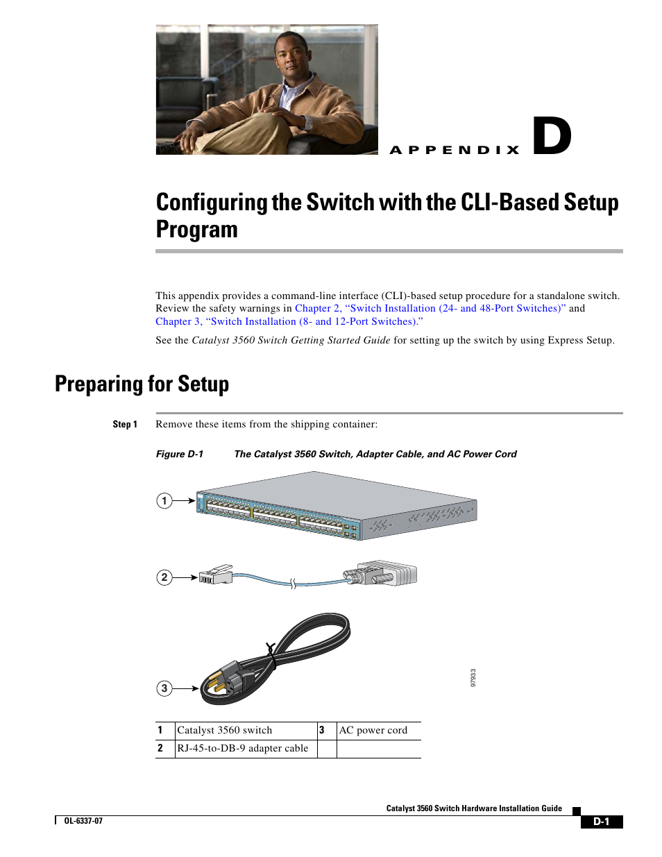 Preparing for setup, A p p e n d i x, Appendix d | Cisco 3560 User Manual | Page 109 / 120