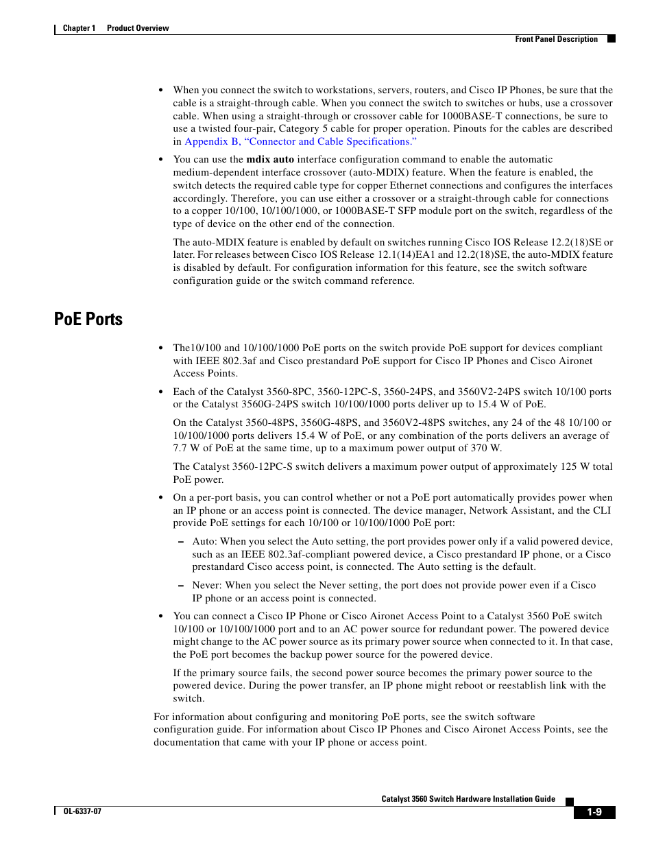 Poe ports | Cisco 3560 User Manual | Page 19 / 120