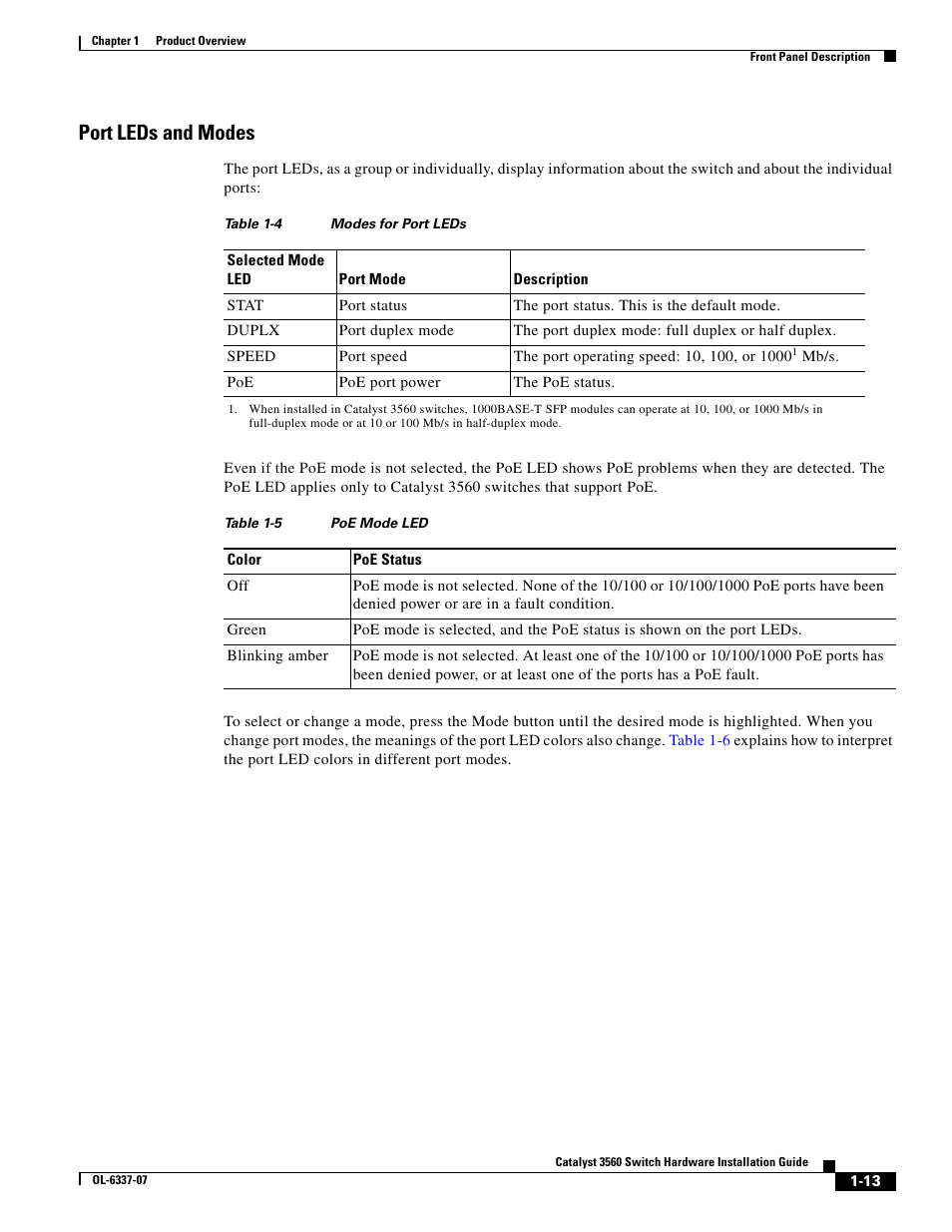 Port leds and modes | Cisco 3560 User Manual | Page 23 / 120