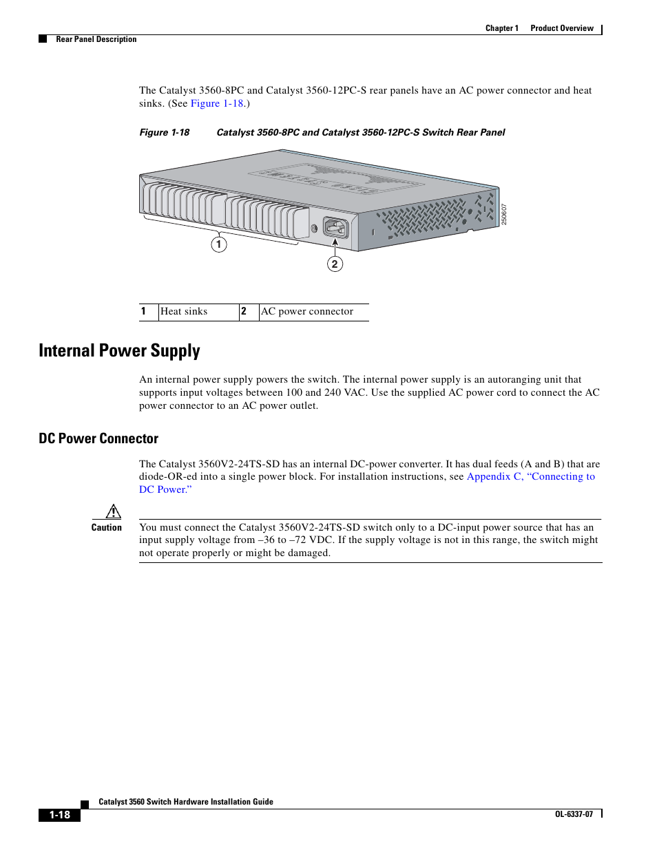 Internal power supply, Dc power connector | Cisco 3560 User Manual | Page 28 / 120