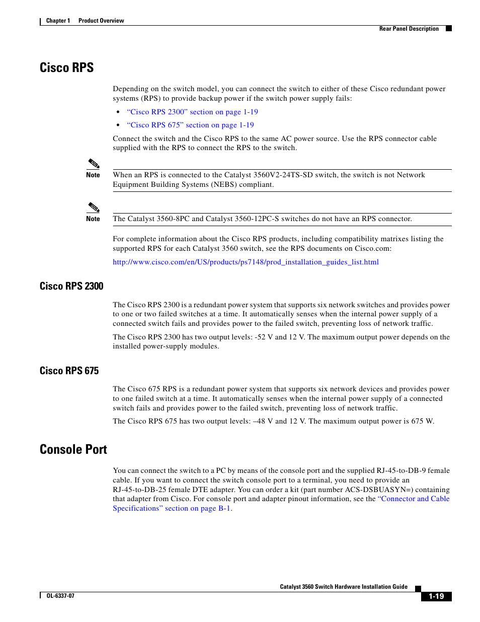 Cisco rps, Cisco rps 2300, Cisco rps 675 | Console port | Cisco 3560 User Manual | Page 29 / 120