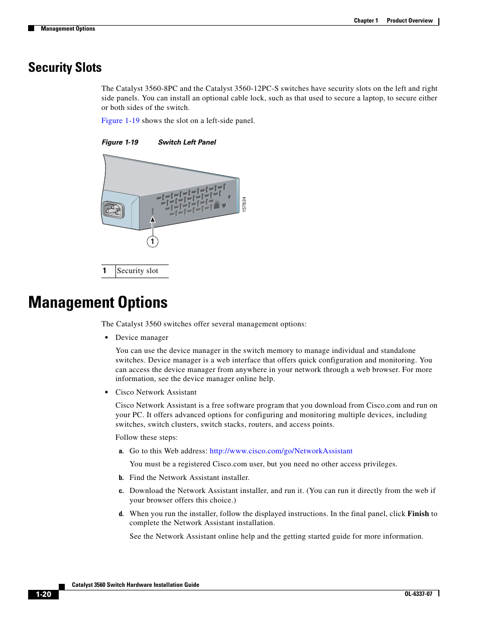 Security slots, Management options | Cisco 3560 User Manual | Page 30 / 120