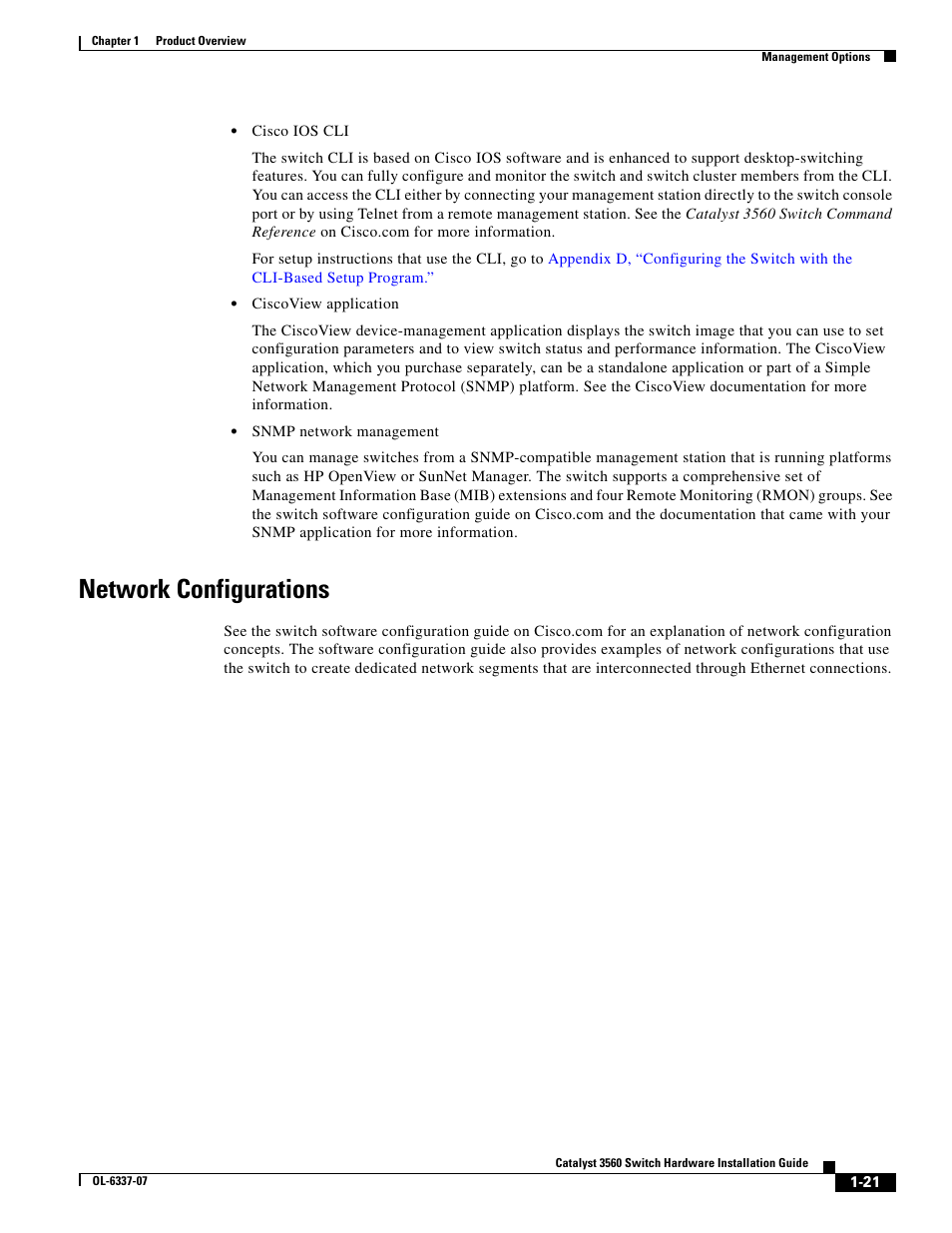 Network configurations | Cisco 3560 User Manual | Page 31 / 120