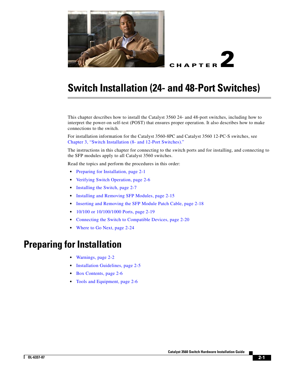 Switch installation (24- and 48-port switches), Preparing for installation, C h a p t e r | Cisco 3560 User Manual | Page 33 / 120