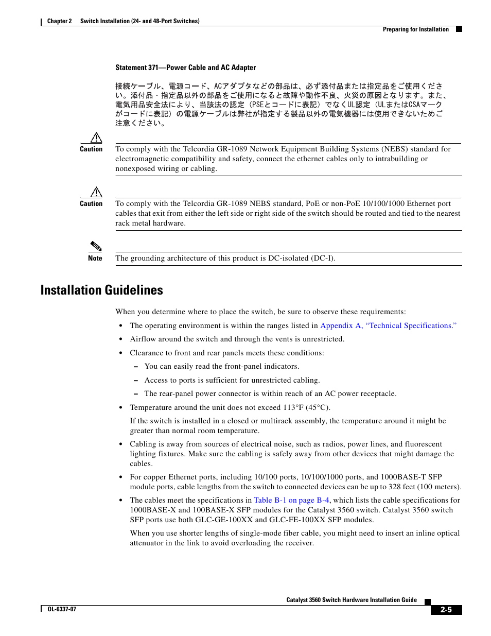 Installation guidelines | Cisco 3560 User Manual | Page 37 / 120