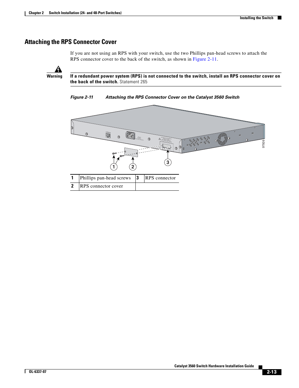 Attaching the rps connector cover | Cisco 3560 User Manual | Page 45 / 120