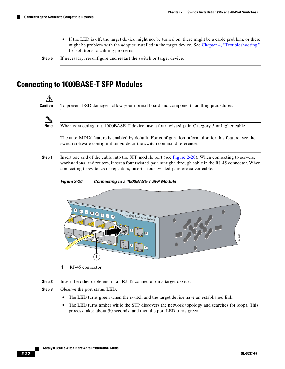 Connecting to 1000base-t sfp modules | Cisco 3560 User Manual | Page 54 / 120