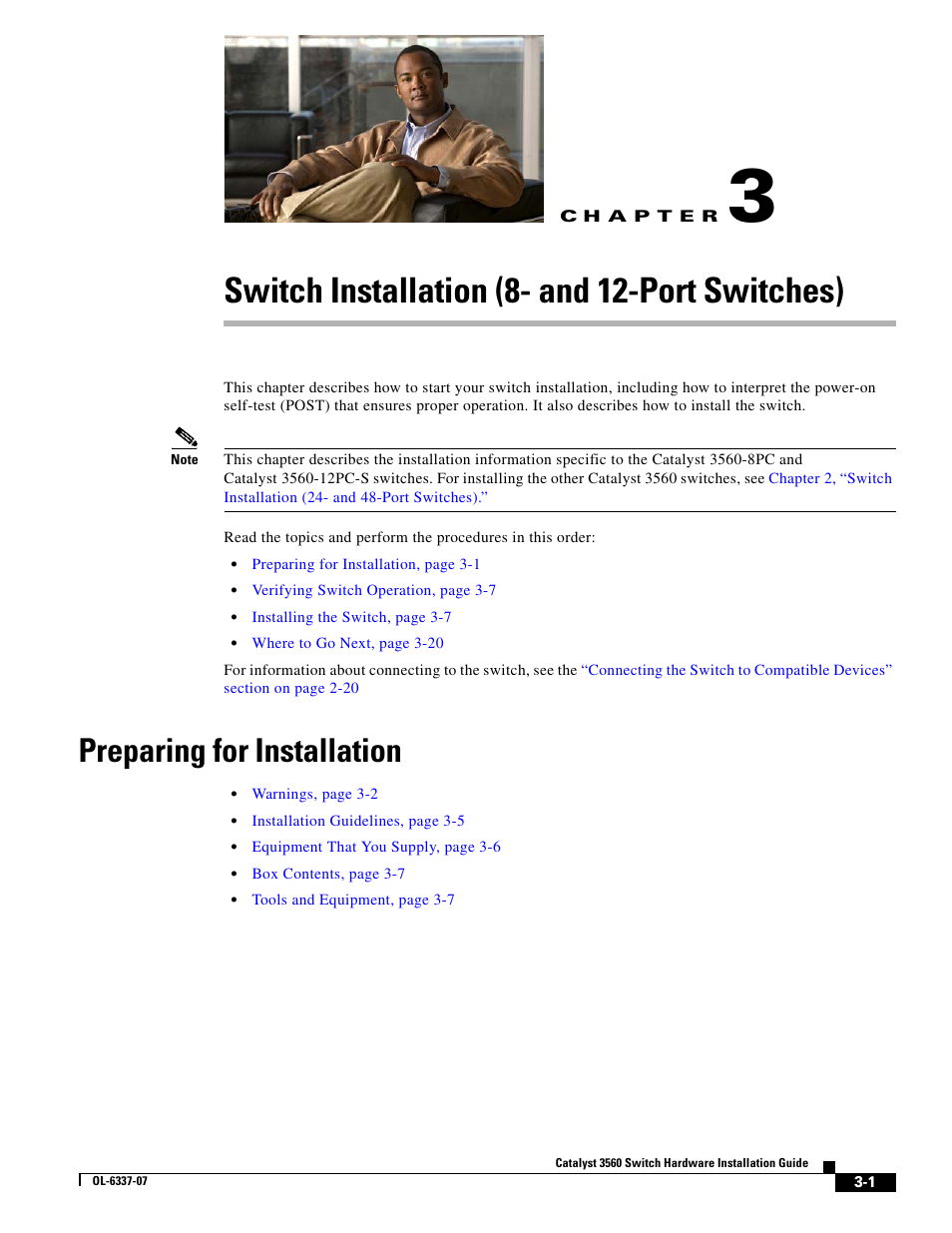 Switch installation (8- and 12-port switches), Preparing for installation, C h a p t e r | Cisco 3560 User Manual | Page 57 / 120