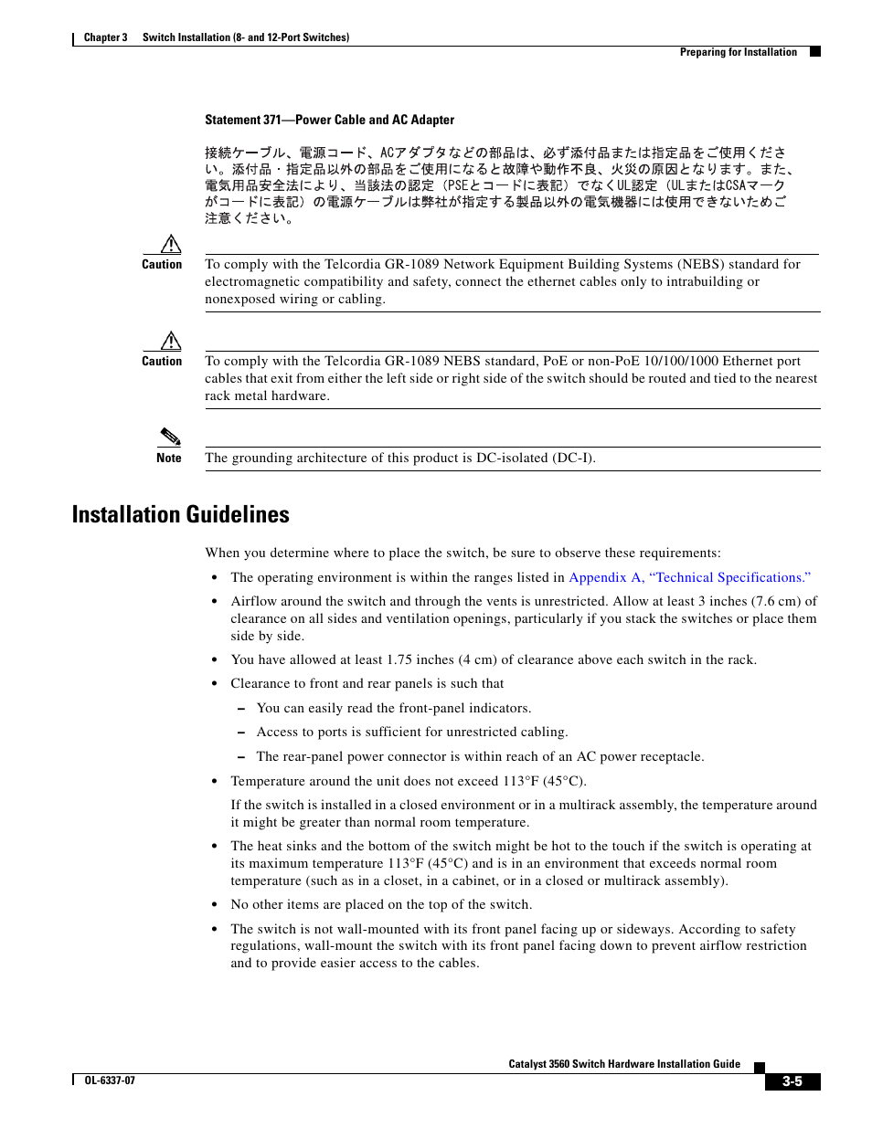Installation guidelines | Cisco 3560 User Manual | Page 61 / 120