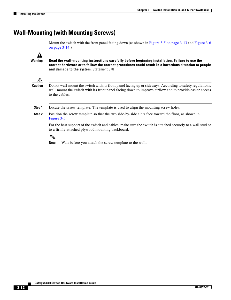 Wall-mounting (with mounting screws) | Cisco 3560 User Manual | Page 68 / 120