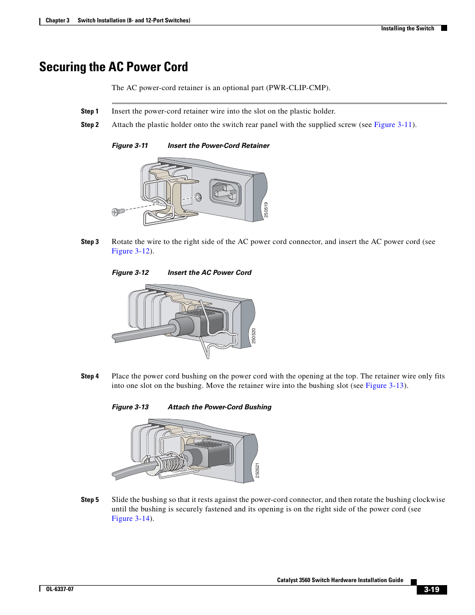 Securing the ac power cord | Cisco 3560 User Manual | Page 75 / 120