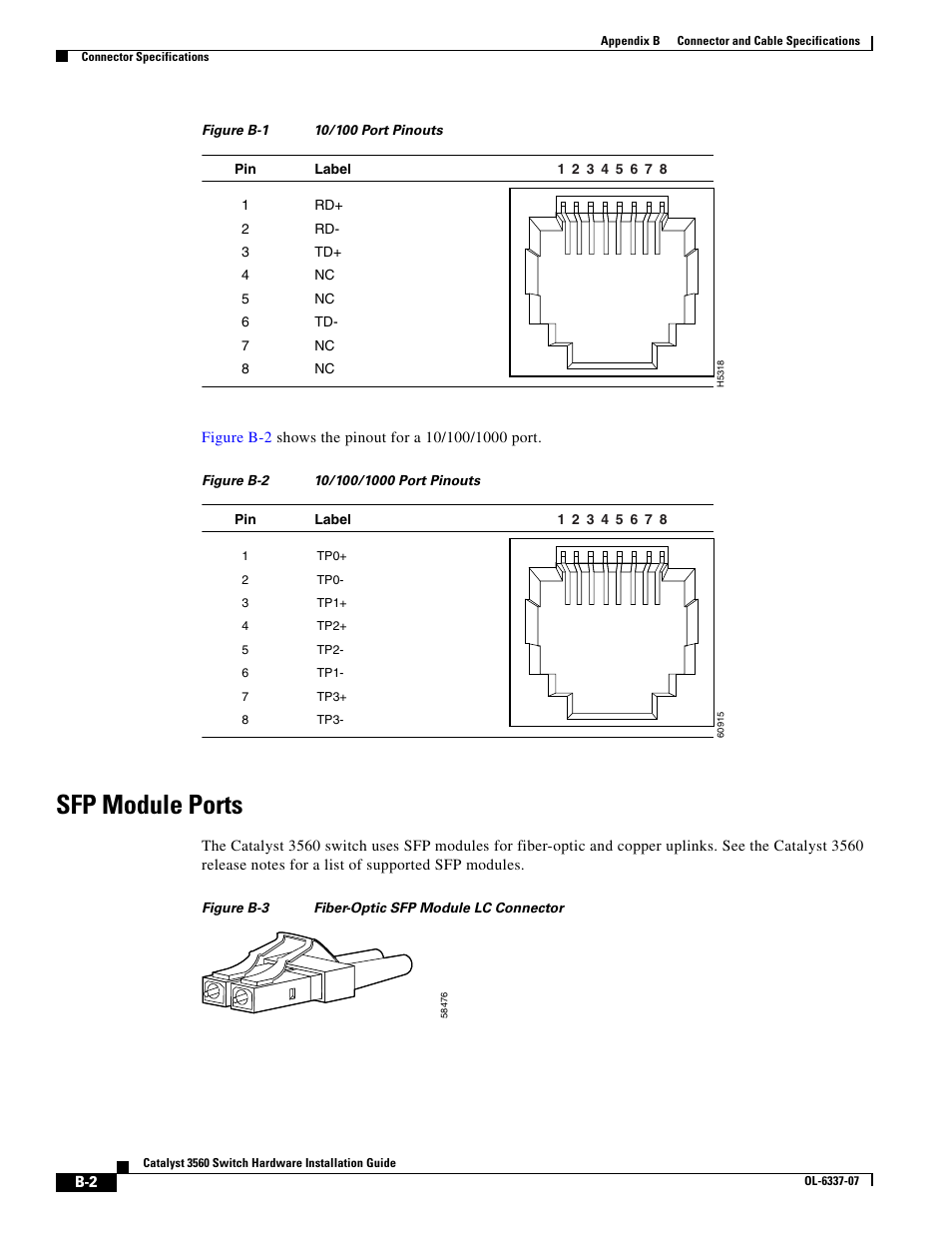 Sfp module ports, Figure b-1 | Cisco 3560 User Manual | Page 94 / 120