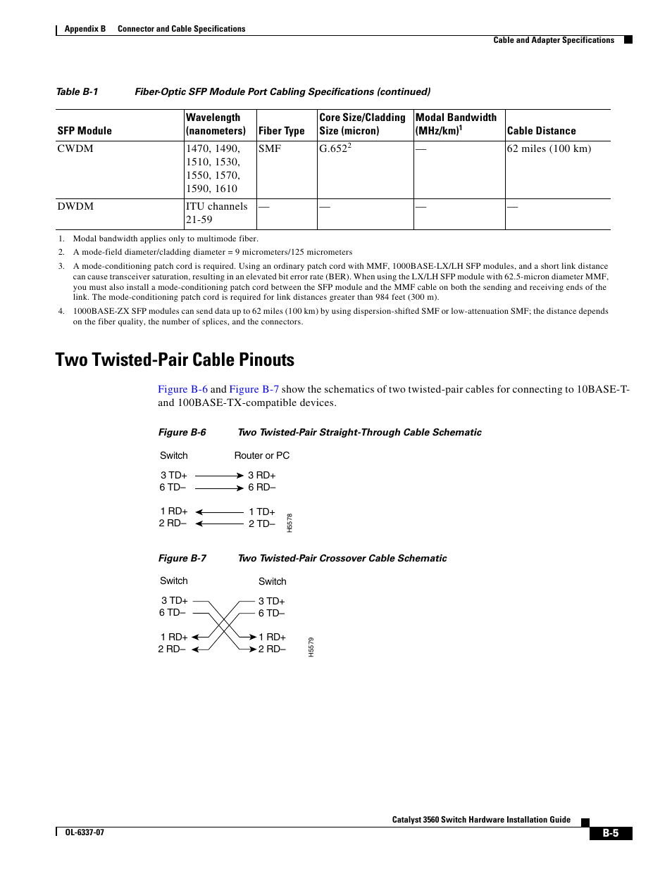 Two twisted-pair cable pinouts | Cisco 3560 User Manual | Page 97 / 120