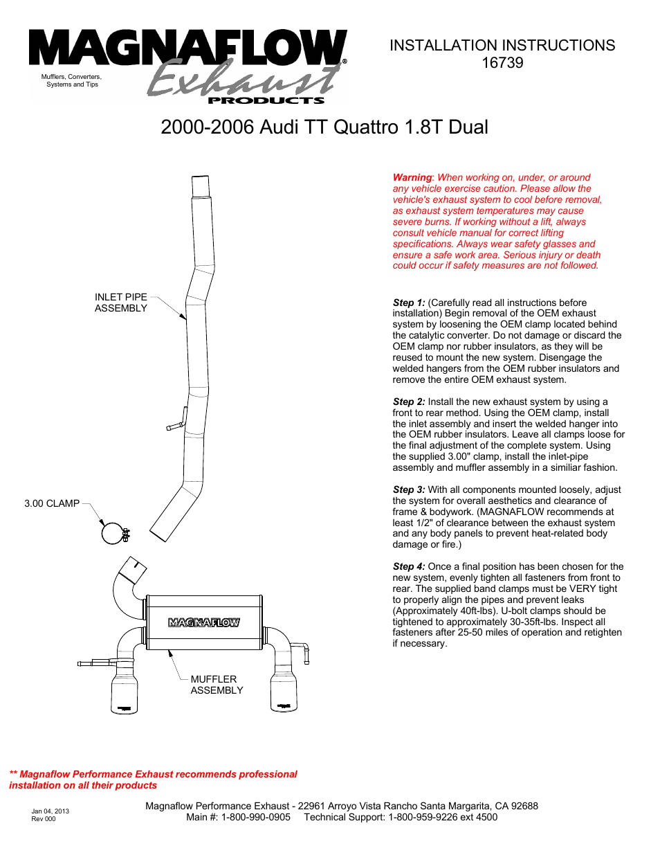 MagnaFlow AUDI TT QUATTRO Stainless Cat-Back System PERFORMANCE EXHAUST User Manual | 1 page