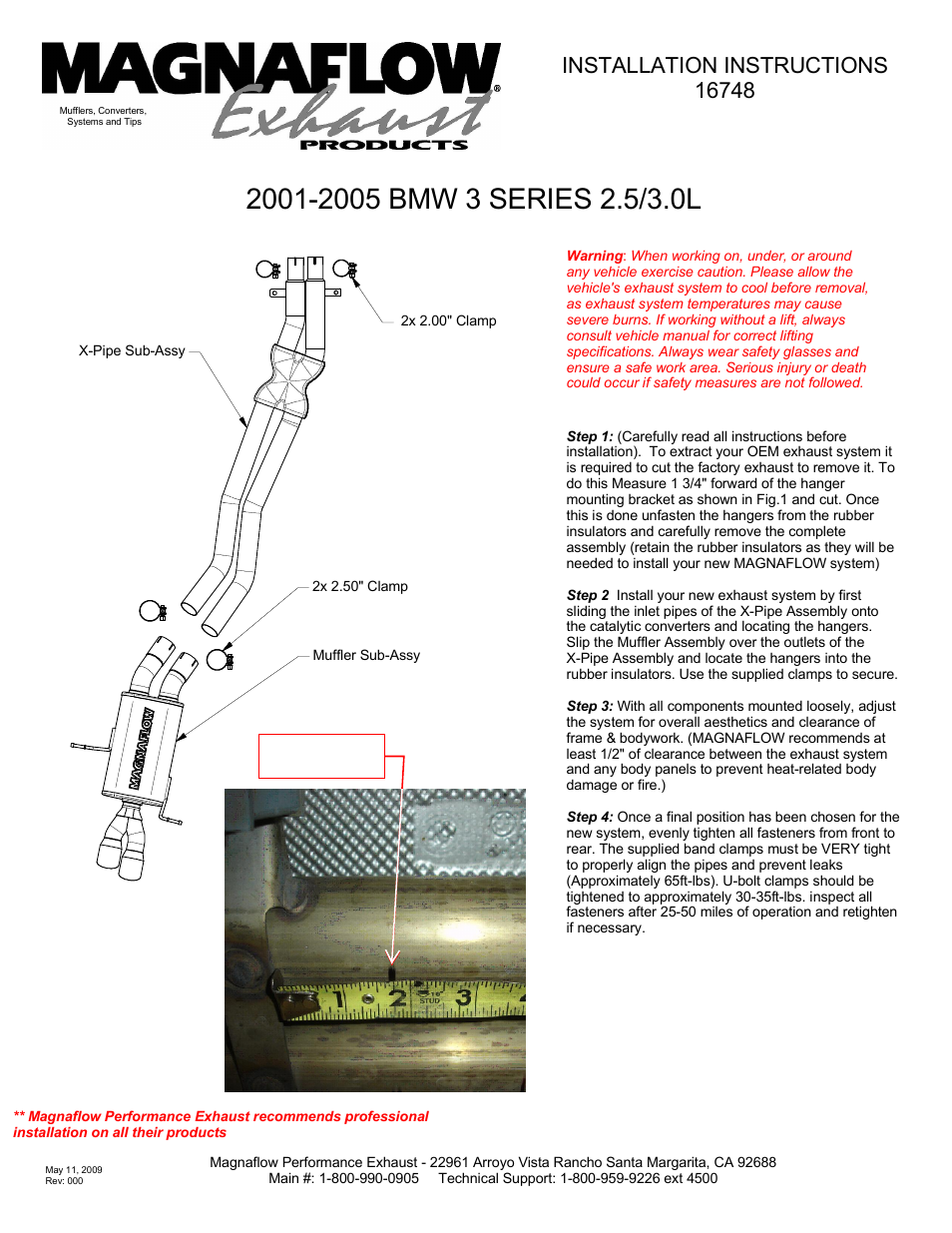 MagnaFlow BMW 325I Stainless Cat-Back System PERFORMANCE EXHAUST User Manual | 1 page