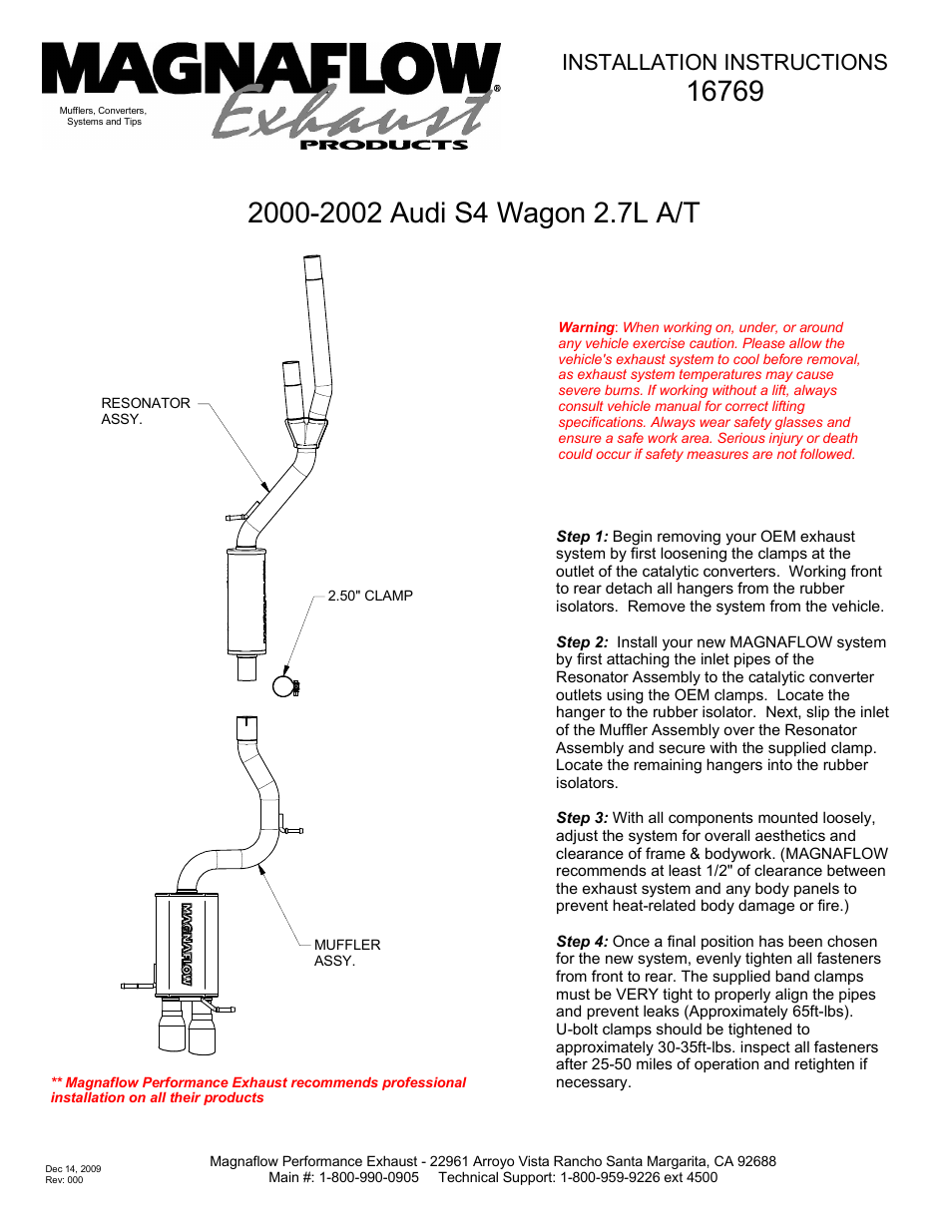 MagnaFlow AUDI S4 Stainless Cat-Back System PERFORMANCE EXHAUST User Manual | 1 page