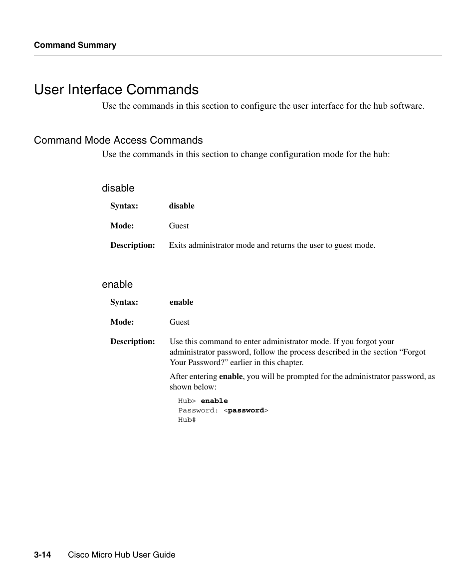 Command mode access commands, User interface commands | Cisco 1503 User Manual | Page 14 / 48