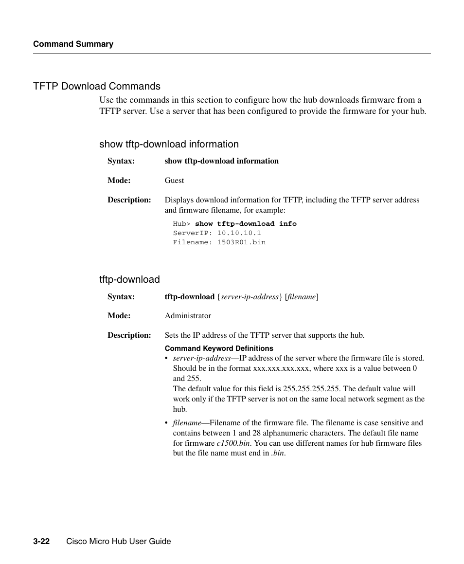 Tftp download commands | Cisco 1503 User Manual | Page 22 / 48